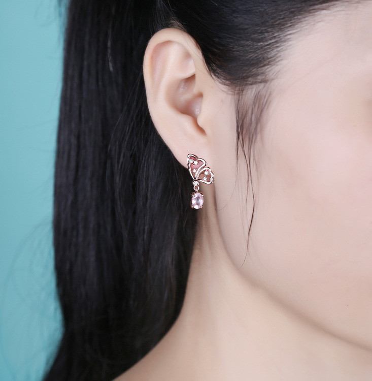 Rose Quartz Tear Drop Earrings ~ 18k Gold Plated ~ ME190